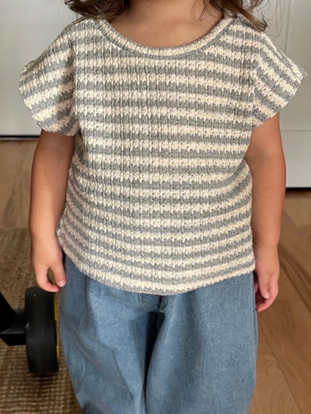 Zara Baby Girls Striped Knit T-Shirt Top Gray Cream 18–24 Months